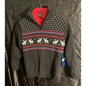 IZOD Quarter Zip Christmas Sweater With Red Button Down Boys Size  S/P (6-7) New